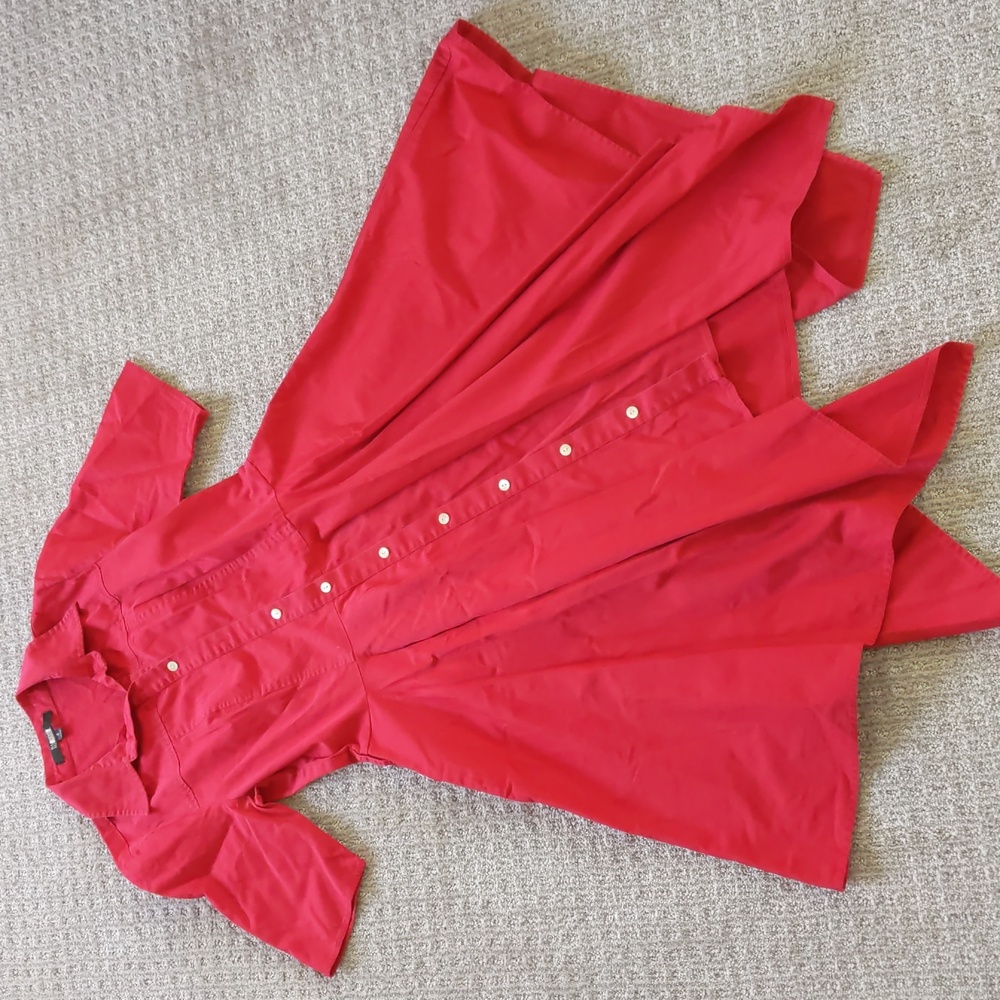 GORGEOUS Badgley Mischka Crimson Red A-Line Short Sleeve Shirt Dress, Size 4 ❤️